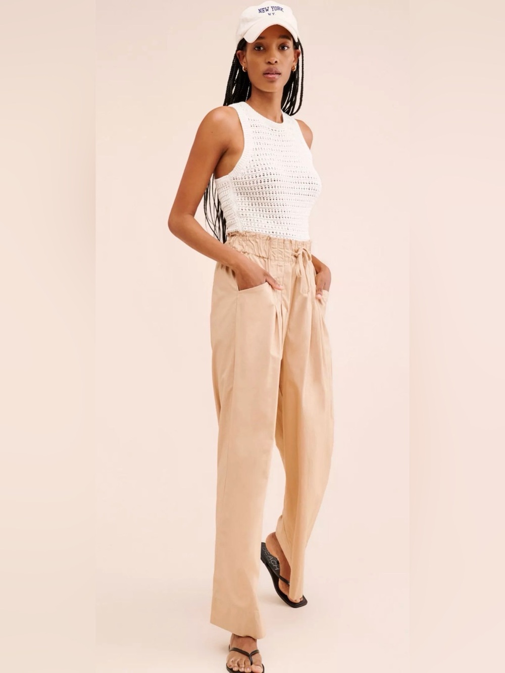 Maeve Skirty Utility Wide-Leg Drawstring Pants - Beige